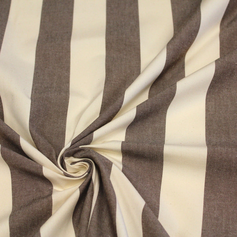 Tissu toile transat de coton HONFLEUR aux rayures marron & écrues - Fabrication française - TissusPapi.com