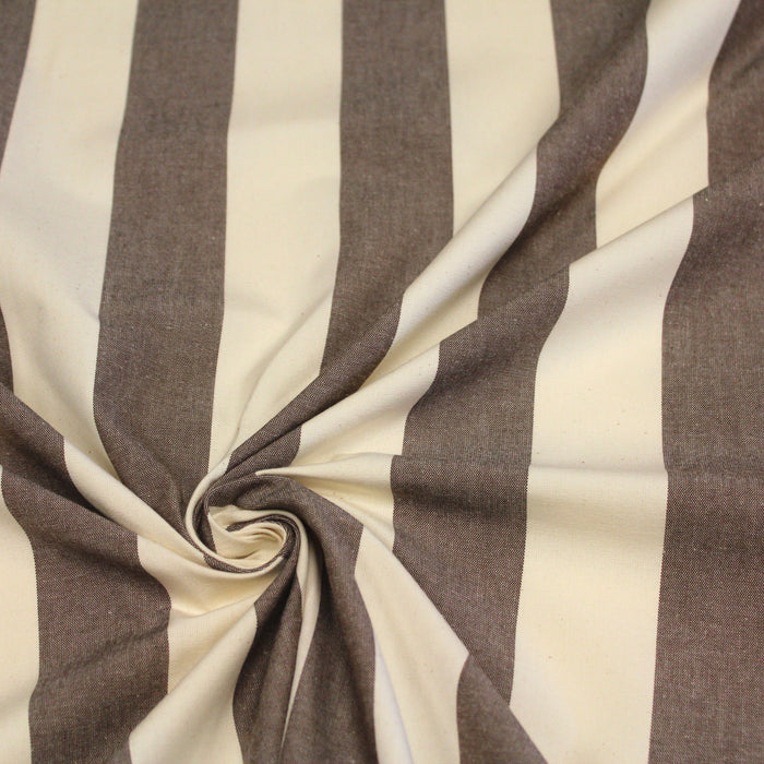 Tissu toile transat de coton HONFLEUR aux rayures marron & écrues - Fabrication française