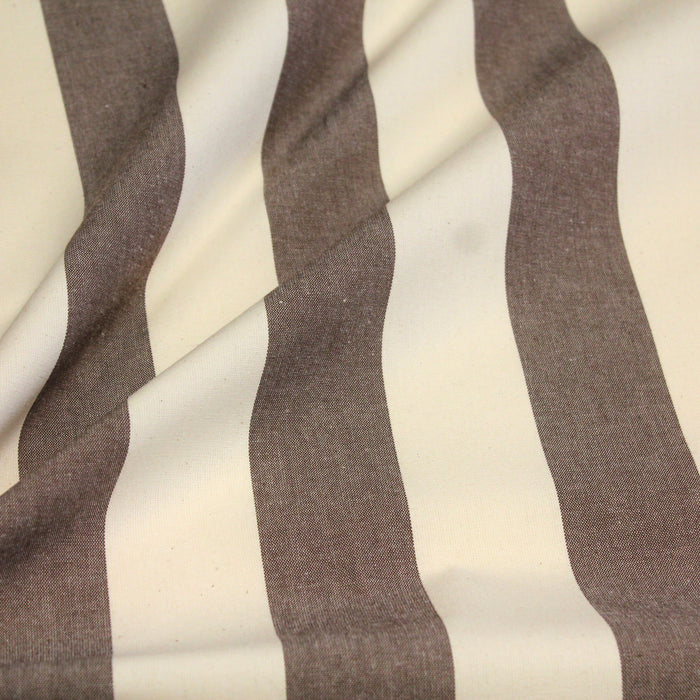 Tissu toile transat de coton HONFLEUR aux rayures marron & écrues - Fabrication française