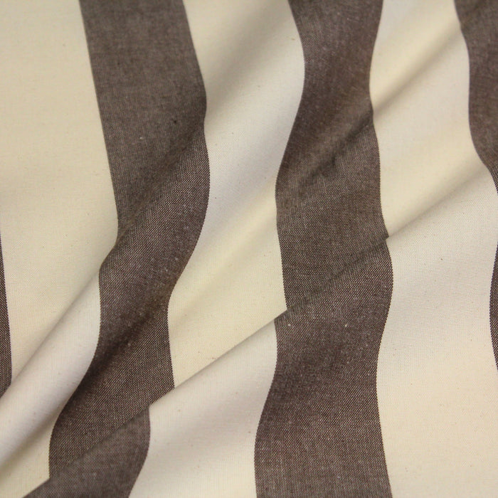 Tissu toile transat de coton HONFLEUR aux rayures marron & écrues - Fabrication française