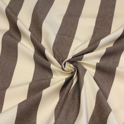 Tissu toile transat de coton HONFLEUR aux rayures marron & écrues - Fabrication française - TissusPapi.com