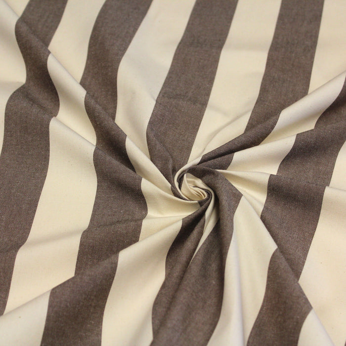 Tissu toile transat de coton HONFLEUR aux rayures marron & écrues - Fabrication française