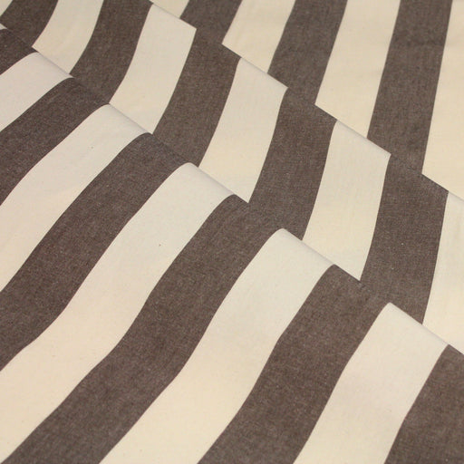 Tissu toile transat de coton HONFLEUR aux rayures marron & écrues - Fabrication française