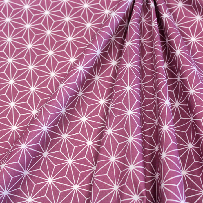 Tissu de coton motif traditionnel japonais des feuilles ASANOHA rose framboise & blanc - Oeko-Tex