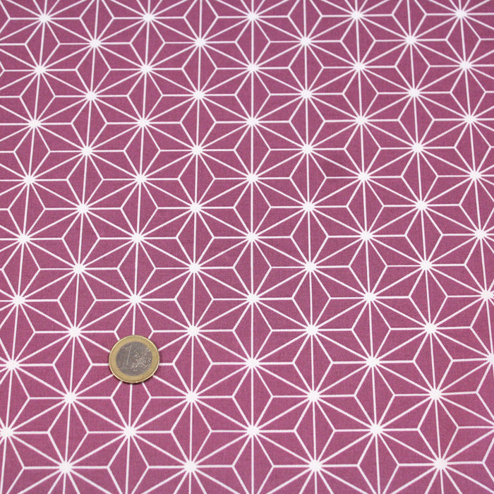 Tissu de coton motif traditionnel japonais des feuilles ASANOHA rose framboise & blanc - Oeko-Tex