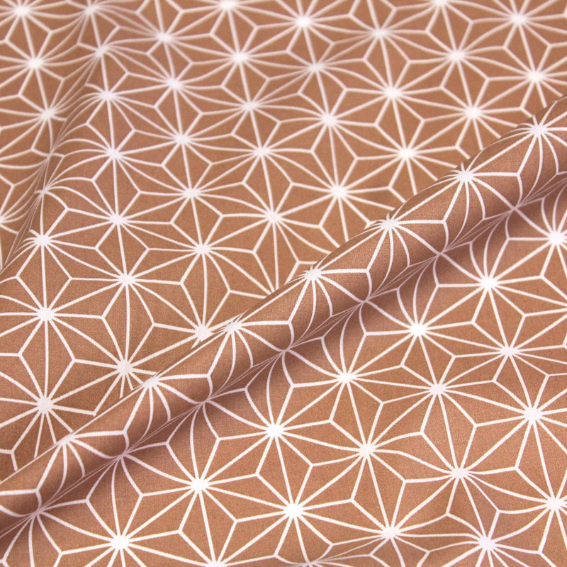 Tissu cotonnade motif traditionnel japonais des feuilles ASANOHA cassonade & blanc - STANDARD 100 OEKO - TEX - TissusPapi.com