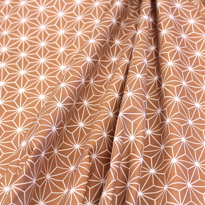 Tissu cotonnade motif traditionnel japonais des feuilles ASANOHA cassonade & blanc - STANDARD 100 OEKO - TEX - TissusPapi.com