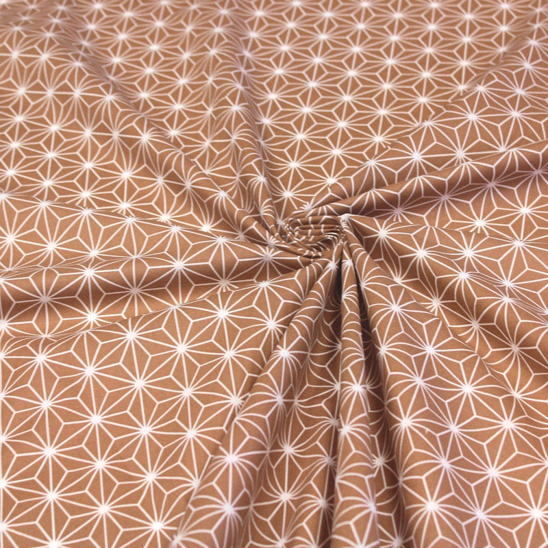 Tissu cotonnade motif traditionnel japonais des feuilles ASANOHA cassonade & blanc - STANDARD 100 OEKO - TEX - TissusPapi.com