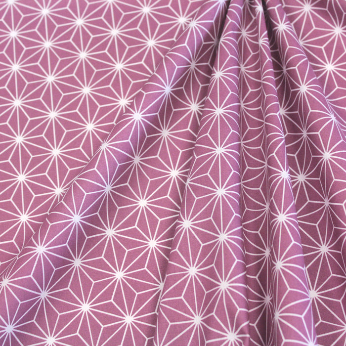 Tissu de coton motif traditionnel japonais des feuilles ASANOHA prune & blanc - Oeko-Tex