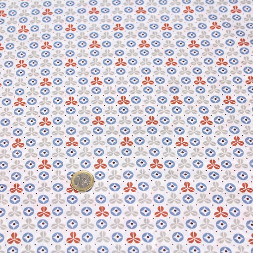 Tissu de coton AZULEJOS aux trèfles et cercles, tons gris & bleu - OEKO-TEX®