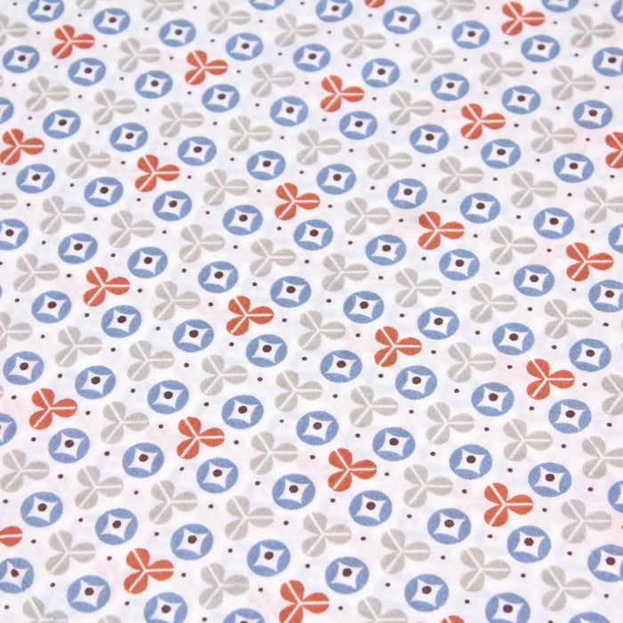 Tissu de coton AZULEJOS aux trèfles et cercles, tons gris & bleu - OEKO-TEX®