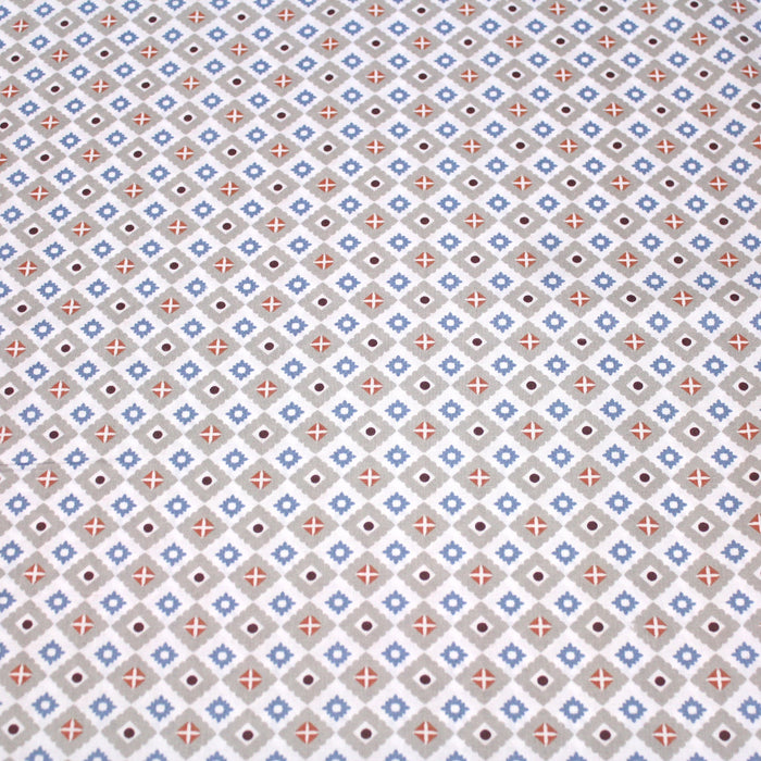 Tissu de coton AZULEJOS aux carreaux et motifs géométriques, tons gris & bleu - OEKO-TEX®