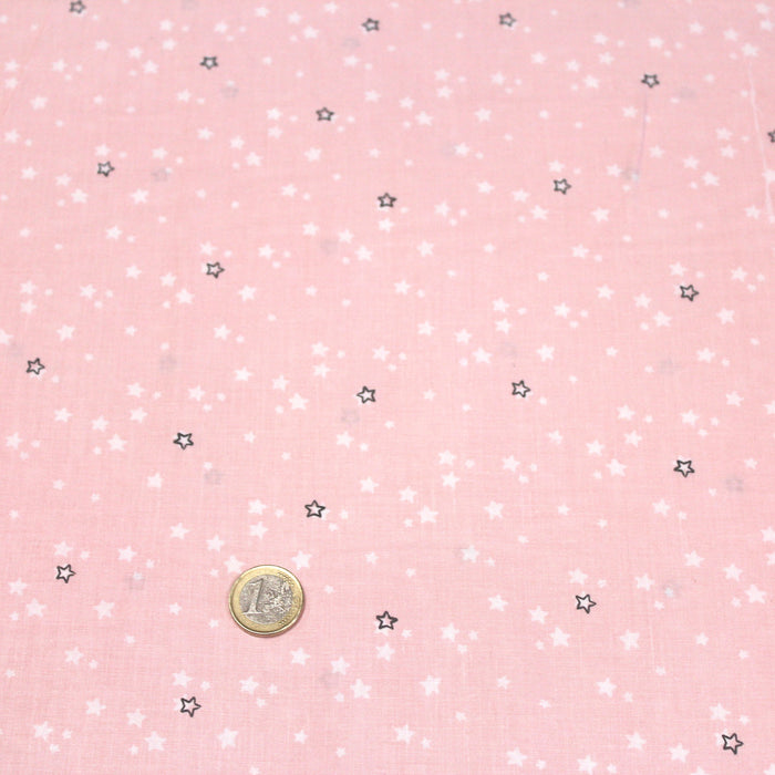 Tissu de coton aux petites étoiles blanches & noires, fond rose pâle - OEKO-TEX®