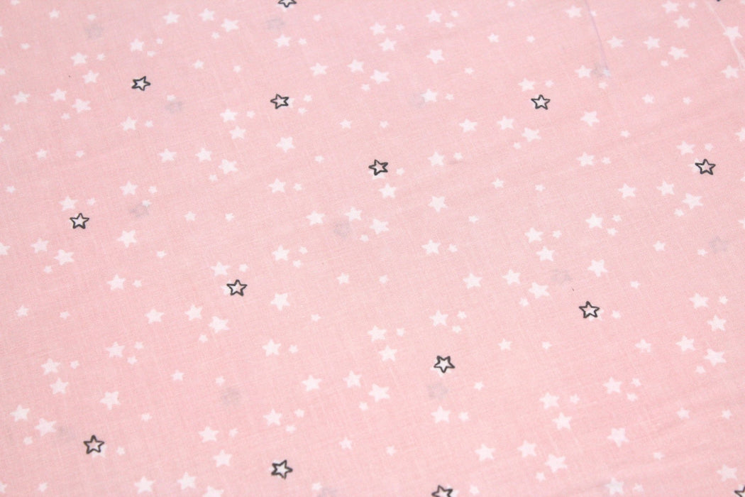 Tissu de coton aux petites étoiles blanches & noires, fond rose pâle - OEKO - TEX® - TissusPapi.com