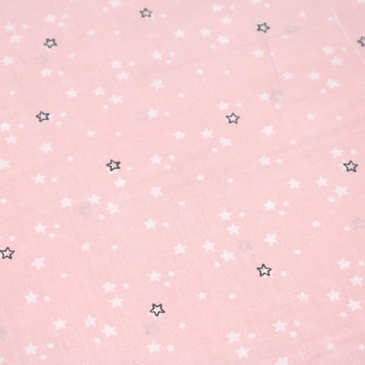 Tissu de coton aux petites étoiles blanches & noires, fond rose pâle - OEKO-TEX® - tissuspapi