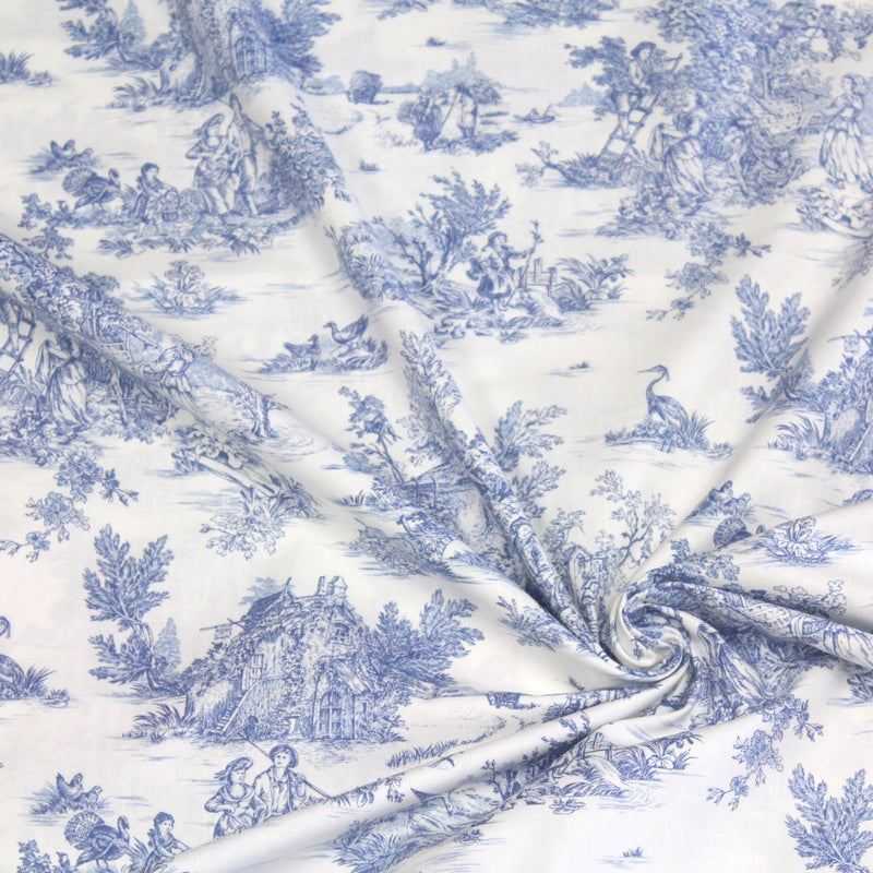 Tissu coton renforcé TOILE DE JOUY grande largeur 280cm : bleu, rouge, vert, gris - OEKO - TEX - TissusPapi.com