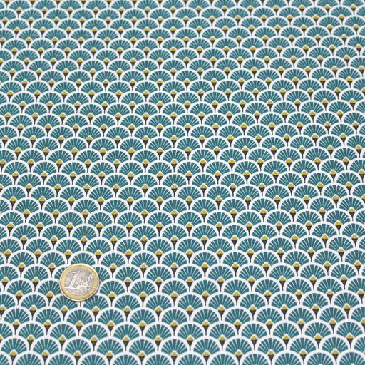 Tissu de coton motif traditionnel japonais aux éventails SENSU vert forêt - Oeko-Tex