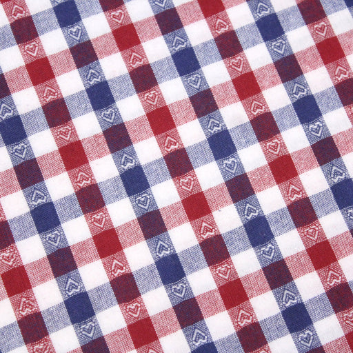 Tissu de coton VICHY bleu blanc rouge à petits coeurs & carreaux 1cm - Oeko-Tex