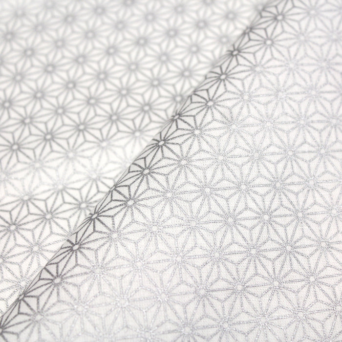 Tissu de coton saki motif traditionnel japonais géométrique ASANOHA blanc et argenté - Oeko-Tex