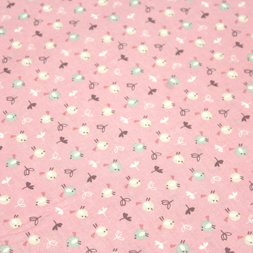 Tissu de coton aux petits oiseaux & fleurs, fond rose - OEKO-TEX® - tissuspapi