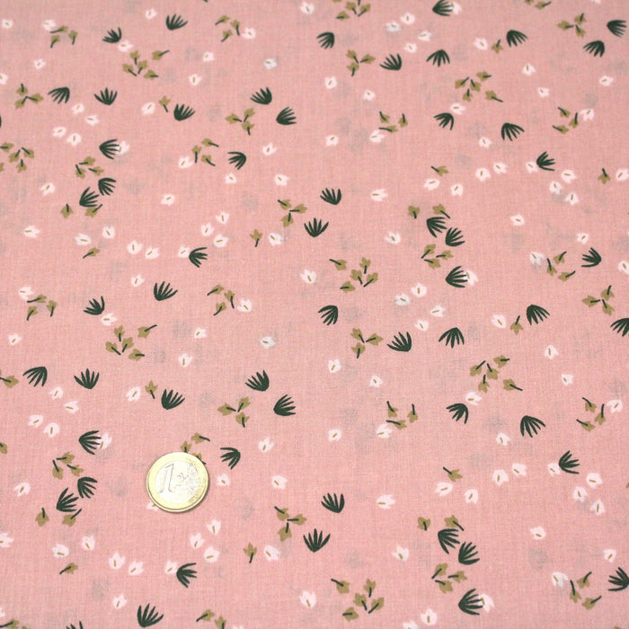 Tissu de coton aux petites fleurs, fond corail - OEKO-TEX® - tissuspapi