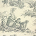 Tissu de coton demi-natté toile de Jouy traditionnelle, grande largeur 280cm, fond écru & motif vert - Scène de pêche - Oeko-Tex - tissuspapi