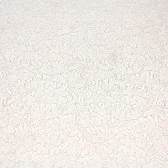 Tissu dentelle de Caudry blanc ivoire à fleurs - Fabrication française