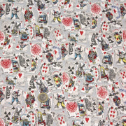 Tissu de coton ALICE au lapin blanc & au jeu de cartes, fond gris clair - Oeko - Tex - TissusPapi.com