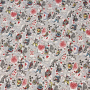 Tissu de coton ALICE au lapin blanc & au jeu de cartes, fond gris clair - Oeko - Tex - TissusPapi.com