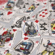 Tissu de coton ALICE au lapin blanc & au jeu de cartes, fond gris clair - Oeko - Tex - TissusPapi.com