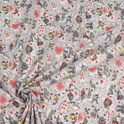Tissu de coton ALICE au lapin blanc & au jeu de cartes, fond gris clair - Oeko - Tex - TissusPapi.com