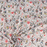 Tissu de coton ALICE au lapin blanc & au jeu de cartes, fond gris clair - Oeko - Tex - TissusPapi.com