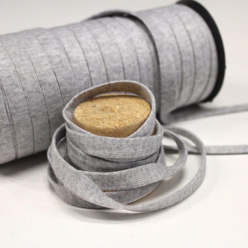 Cordon tubulaire jersey de coton gris chiné 9mm, rouleau de 50m - Fabrication française - TissusPapi.com