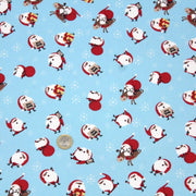 Tissu popeline de coton de Noël - Le père Noël, fond bleu ciel - TissusPapi.com