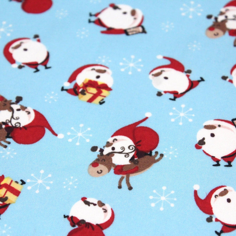 Tissu popeline de coton de Noël - Le père Noël, fond bleu ciel - TissusPapi.com