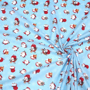 Tissu popeline de coton de Noël - Le père Noël, fond bleu ciel - TissusPapi.com