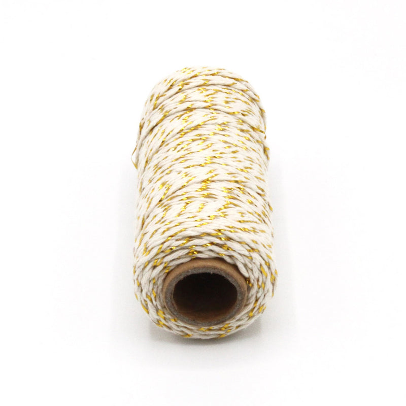 Ficelle de coton écru & lurex doré or - Bobine de 80m - TissusPapi.com