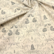 Tissu de coton de Noël scandinave aux cloches & arabesques grises, fond écru - TissusPapi.com