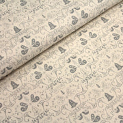 Tissu de coton de Noël scandinave aux cloches & arabesques grises, fond écru - TissusPapi.com