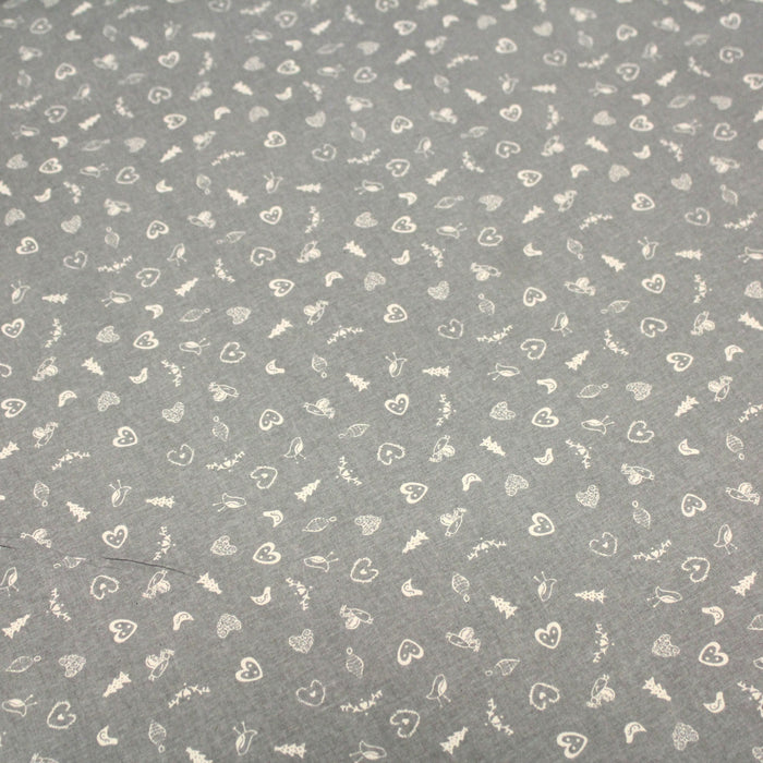 Tissu de coton de Noël scandinave aux petits objets de Noël écrus, fond gris - tissuspapi