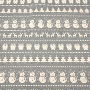 Tissu de coton de Noël scandinave aux bonshommes de neige, rennes, pingouins, sapins de Noël écrus, fond gris - TissusPapi.com