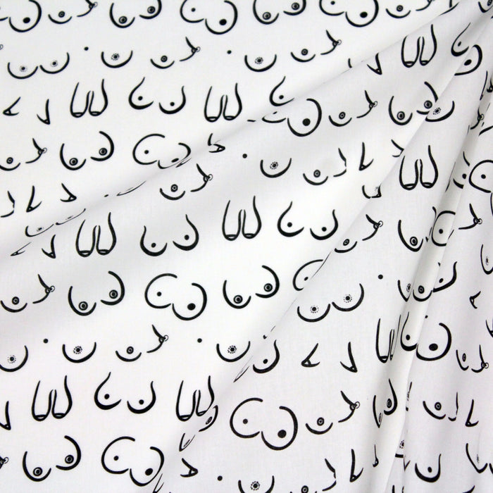 Tissu popeline de coton BOOBS aux jolis seins, fond blanc