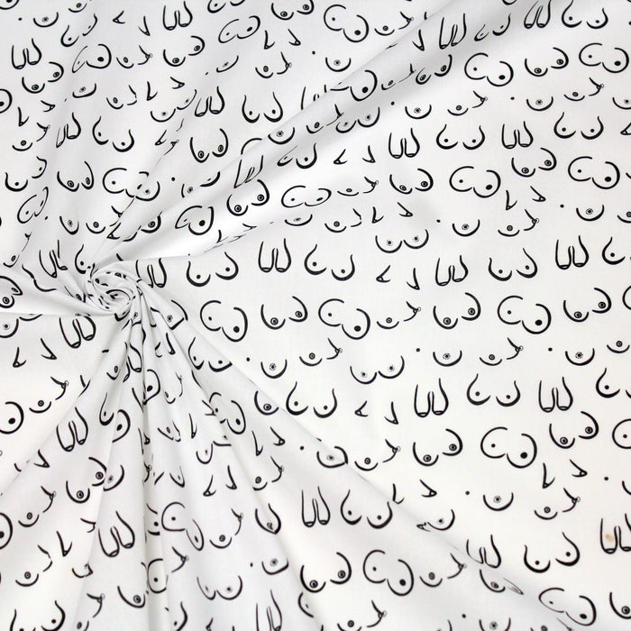 Tissu popeline de coton BOOBS aux jolis seins, fond blanc