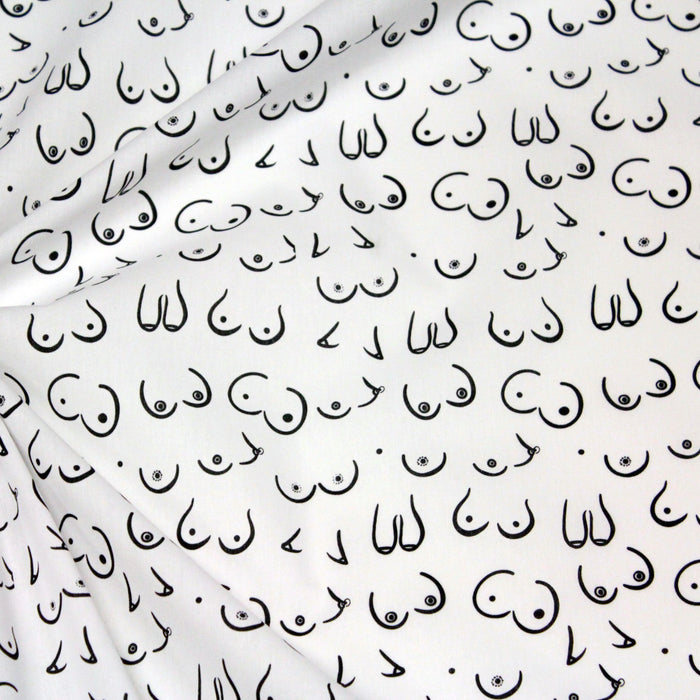 Tissu popeline de coton BOOBS aux jolis seins, fond blanc