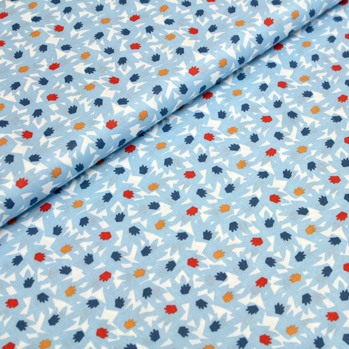 Tissu de coton ARTY aux formes abstraites bleu ciel & blanches - OEKO-TEX® - tissuspapi