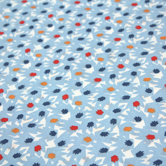 Tissu de coton ARTY aux formes abstraites bleu ciel & blanches - OEKO-TEX® - tissuspapi