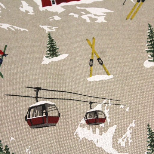 Tissu de coton façon lin aux skieurs, chalets & téléphériques - Oeko-Tex - tissuspapi