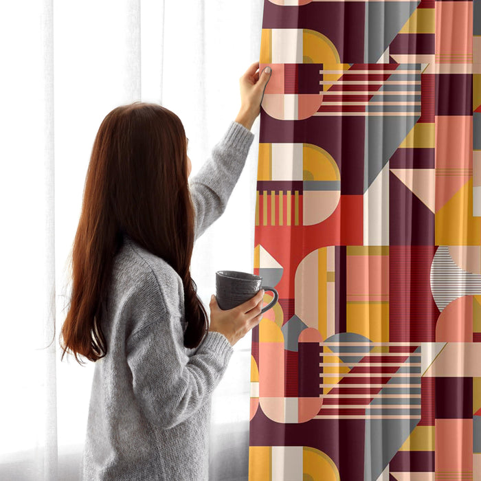 Tissu de coton demi-natté ARTY Delaunay aux formes géométriques abstraites multicolores, tons rose & or - Oeko-Tex