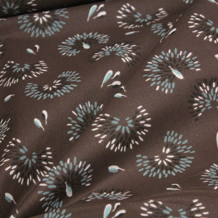 Tissu de coton aux fleurs de pissenlit, fond marron chocolat - OEKO-TEX® - tissuspapi