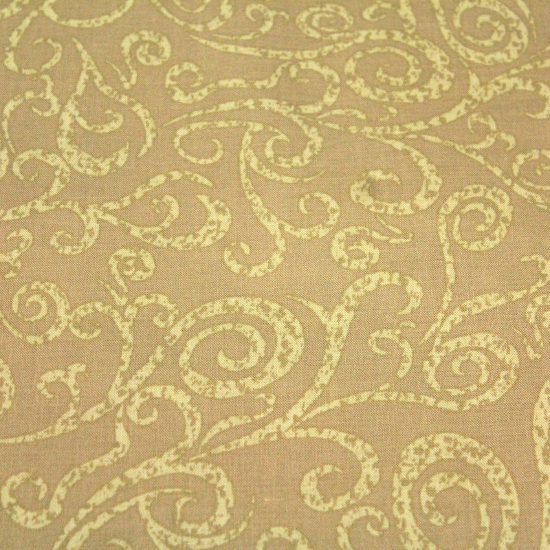 Tissu popeline de coton LOUIS aux arabesques, tons cappuccino - TissusPapi.com